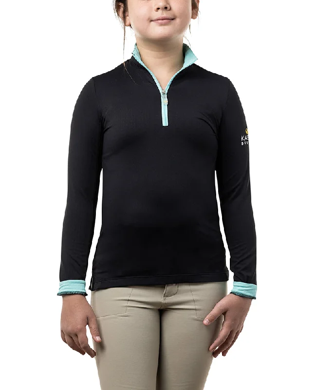 Kids Long Sleeve Black with Turquoise Trim