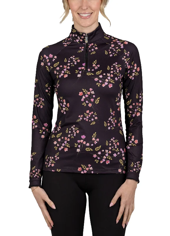 Long Sleeve Black Rose Bud 1/4 Zip