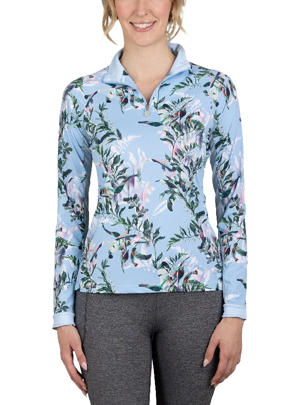 Long Sleeve Canal Blue Floral 1/4 Zip