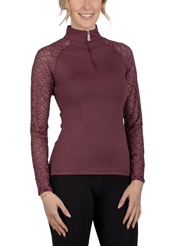 Long Sleeve Eggplant Lace Raglan 1/4 Zip