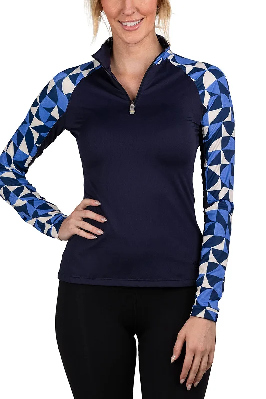 Navy Geometric Raglan Long Sleeve Sun Shirt