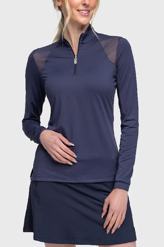 Navy Mesh Shoulder Long Sleeve Sun Shirt