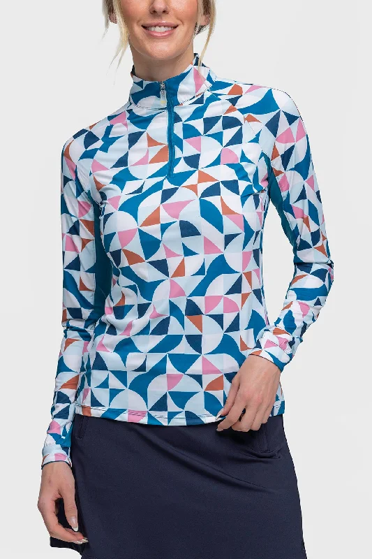 Turquoise Painted Geometric Long Sleeve Sun Shirt